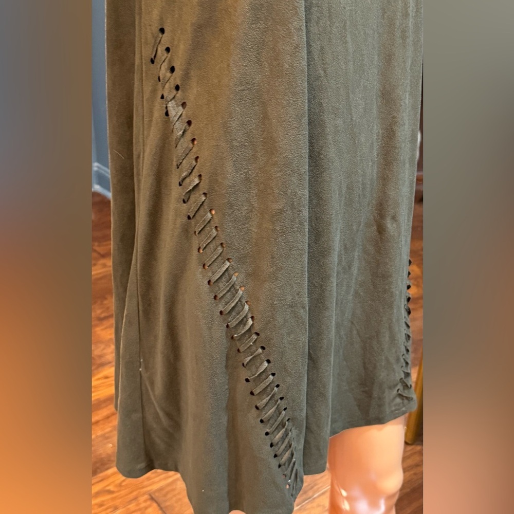 The Impeccable Pig Olive Cotton Blend Shift Dress Braided Cutout Boho M - Picture 4 of 7